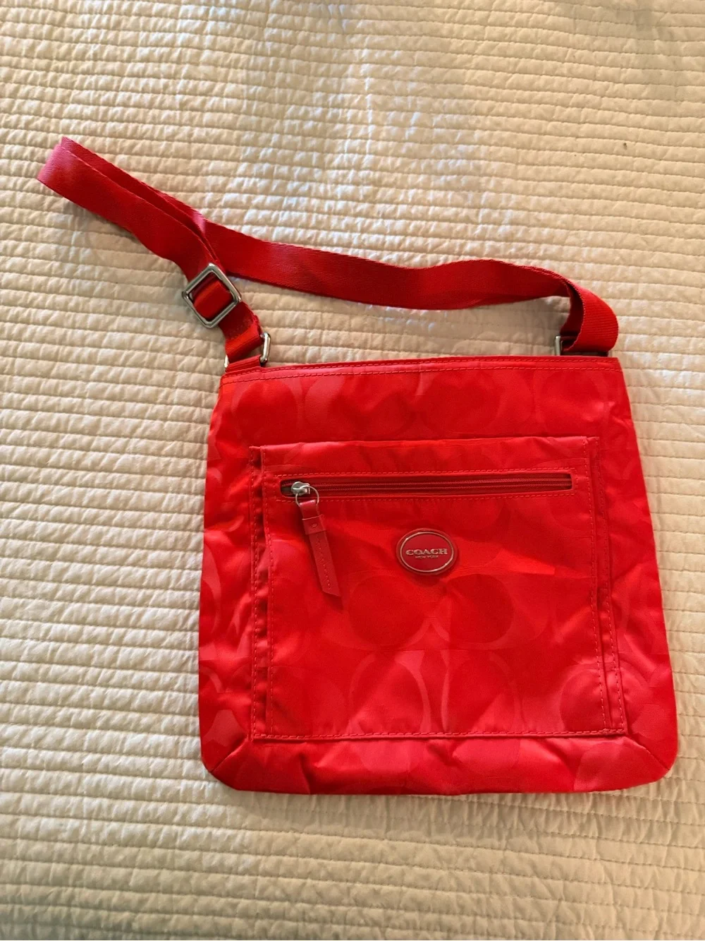 Coach Red Nylon Tote Cross Body Bag